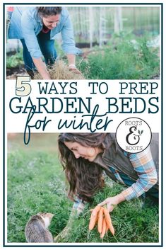 a woman tending to her garden with text overlay that reads 5 ways to prep garden beds for winter