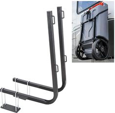 an image of a luggage rack attached to a vehicle's front door with wheels