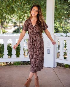 Introducing the must-have dress for fall - The Lily Dress! This dress is the perfect combination of fashion and comfort, designed to make you stand out in a crowd. With its bold and trendy leopard print, you'll be the envy of all your friends. Size Details: Small 0-4Medium 6-8Large 10-12XL 12-14 Fall Leopard Print Midi Dress, Fall Leopard Print Knee-length Midi Dress, Leopard Print Short Sleeve Dress For Day Out, Leopard Print Short Sleeve Dresses For A Day Out, Short Sleeve Leopard Print Dress For Day Out, Casual Leopard Print Dress For Day Out, Leopard Print Midi Dress For Fall, Casual Leopard Print Midi Dress For Fall, Leopard Print Dress For Day Out In Fall