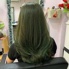 Green And Brown Hair Aesthetic, Green Hair Colour Ideas, Moss Colored Hair, Swamp Witch Hair, Green Tinted Hair, Moss Green Hair Color, Muddy Green Hair, Ashy Green Hair, Greenish Brown Hair