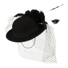 Mini Wool Bowler FascinatorMade of 100% wool.One size fits most ladies with an elastic string, fitting up to XL.Adult/Female.Crown measures 3 inches deep.Brim measures 1 1/4 inches wide.Hand wash only.Imported. Mini wool bowler hat fascinator for ladies.Feathers and netting are detailed on the crown.Elastic chin band ensures a comfortable fit for most people.Not intended to fit your complete head.Our dressy fascinator hat is great for weddings, cocktail parties, and for other special occasions.S Fitted Hat For Fall Costume Party, Fitted Black Costume Hats And Headpieces For Fall, Fitted Winter Evening Fascinator, Fall Party Fitted Felt Hat, Winter Evening Fascinator, Fitted Black Costume Hats For Fall, Winter Brimmed Fitted Fascinator, Fall Party Fitted Mini Hats, Fall Party Mini Hats Fitted