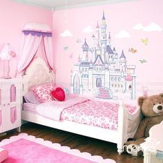 Disney Princess Wall Stickers, Princess Rooms, Disney Princess Bedroom, Castle Mural, Disney Princess Room, Frozen Bedroom, Princess Bedrooms, Playroom Wall Decals, Princess Room Decor