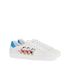 Gucci X Disney Ace Sneakers Brand New With Original Packaging. Mens Size 6/ Womens Size 9/ Eu 39-40. It's Magic, You Know. With A Magical Logo Print At The Sidewall, These Sneakers From Gucci X Disney Are Here To Add Some Sparkle To Your Everyday. Get Strutting. Made In Italy Highlights White Leather Logo Print To The Side Branded Heel Counter Round Toe Front Lace-Up Fastening Flat Rubber Sole Composition Outer: Leather 100% Lining: Leather 100% Sole: Rubber 100% Magical Logo, Gucci High Top Sneakers, Gucci High Tops, Highlights White, Gucci Ace Sneakers, Red Trainers, Denim Sneakers, Gucci Sneakers, Tennis Sneakers