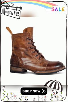 Vintage Genuine Leather Lace Up Boots Leather Martin Boots With Closed Toe For Work, Leather Martin Boots For Work With Closed Toe, Leather Closed Toe Martin Boots For Work, Fall Leather Martin Boots With Plain Toe, Leather Martin Boots With Plain Toe For Fall, Leather Martin Boots With Reinforced Toe, Ankle-high, Fall Leather Footbed Work Boots With Round Toe, Leather Ankle-high Martin Boots With Reinforced Toe, Brown Leather Martin Boots With Plain Toe