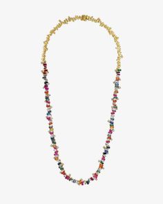 Suzanne Kalan Bold Burst Rainbow Sapphire Tennis Necklace in 18k yellow gold Cascade Necklace, Light Blue Sapphire, White Diamond Necklace, Diamond Tennis Necklace, Rainbow Sapphires, Black Sapphire, Pink Topaz, Tennis Necklace, Green Sapphire