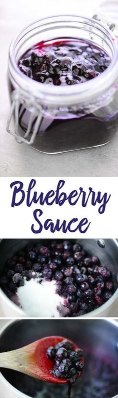 blueberry sauce in a glass jar with the words bleuvry sauce on it