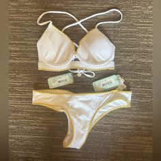 Nwt Luli Fama White Bikini Set Underwire Push Up Top Size Small Seamless Wavy Ruched Back Bottom Large (Fits Like A Medium) Flattering Fit White Swimwear With Padded Cups For Beach, White Bra-friendly Tankini For Poolside, White Padded Cup Beachwear Swimwear, White Padded Cups Beachwear Swimwear, White Padded Cups Swimwear For Beach, White Bra-friendly Tankini For Spring, White Padded Swimwear For Summer, White Underwire Tankini For The Beach, White Stretch Swimwear With Padded Cups