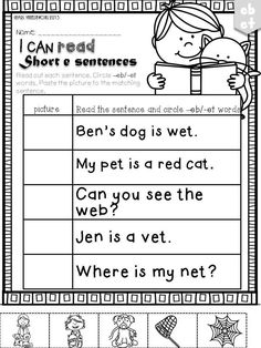 a worksheet with words and pictures to help students learn how to read the sentence