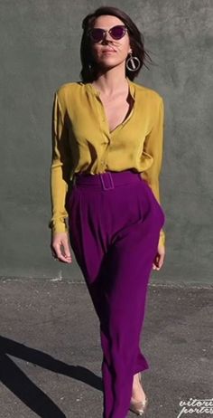 Colour Combinations Fashion, Color Blocking Outfits, Color Combinations For Clothes, Purple Pants, Inspired Outfits, Colourful Outfits, Work Attire