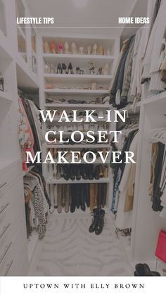 Uptown With Elly Brown today is sharing her walk-in closet makeover including her vanity, jewelry organization, shoe shelf, and more. Visit her blog today to get great ideas for your walk-in closet organization this spring! Follow for more lifestyle tips, home decor ideas, and spring cleaning tips. Closet Vanity Ideas, Shoe Shelf In Closet, Walk In Closet Organization, Organizing Walk In Closet, White Storage Box, Vanity Jewelry, Shopping List Clothes, Spring Cleaning Tips, Closet Vanity