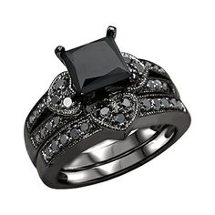 a black diamond wedding ring set