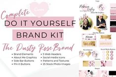 the do it yourself brand kit includes pink, gold and white items for your business