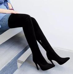 Sexy Fall/winter over the knee high heel boot with thin high heel Stretch Thigh High Boots, Long Shoes, Womens High Boots, High Heels Black, Knee High Heels, Womens Sandals Summer, High Heel Boots Knee, Boots Suede, Womens Summer Shoes