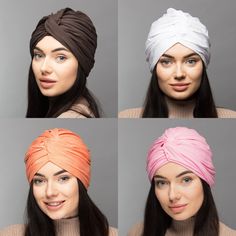 Turban is made of viscose jersey, viscose is a natural fiber, it also does not wrinkle like cotton and is more silky Pre-tied turban fits good for all seasons, it has good breathable, so it's not hot in it! READY TO WEAR: No need to wrap and tie! SIZE: Turban is stretchy, fits everyone between 20.5 - 23 in. (52 - 58 cm), (XS - L). SEND AS GIFT: If you need gift box, congratulatory message and express shipping, you can choose it all during checkout the order in the cart. (You can type the words i Summer Stretch Turban, Beach Turban With Knotted Detail, Summer Beach Turban, Summer Knotted Headscarf, Casual One-size Turban For The Beach, Casual One-size Turban For Beach, Casual Summer Beach Turban, Adjustable Wrap Turban For Summer, Adjustable Summer Wrap Turban