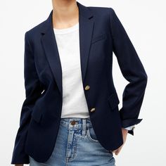 Classic Spring Career Blazer, Classic Fitted Sport Coat, Chic Business Sport Coat, Single Button Blazer For Fall, Classic Career Blazer With Welt Pockets, Classic Blazer With Welt Pockets For Career, Fall Career Blazer With Notch Lapel, Preppy Single-breasted Long Sleeve Blazer, Fall Button-up Career Blazer