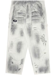 AAPE BY *A BATHING APE® spray-paint straight-leg Track Pants | White | FARFETCH Balenciaga Track, Track Pant, Pants White, Bathing Ape, Balenciaga Triple S, Gunmetal Grey, Custom Watch, A Bathing Ape, Derby Shoes