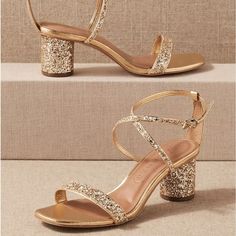 Nwot Bhldn Anthropologie Vicenza Mandi Gold Glitter Square Toe Heels Sz 6 New Without Tags Fast Shipping Gold Bridesmaid Shoes, Bhldn Shoes, Best Bridal Shoes, Gold Glitter Heels, Ivory Wedding Shoes, Ladies Style, Anthropologie Wedding, Short Heels, Bridal Sandals