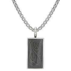 The sterling silver simple bail rectangle pendant with cremated remains on a thick chain by close by me jewelry from the front Silver Rectangular Necklace With Polished Finish, Rectangular White Gold Sterling Silver Necklace, White Gold Sterling Silver Rectangular Necklace, Classic Silver Necklace With Rectangular Stone, Silver Rectangular Etched Necklace, Silver Necklaces With Engraved Rectangular Links, Rectangular Necklace With Polished Finish For Formal Occasions, Formal Rectangular Necklace With Polished Finish, Classic Sterling Silver Necklace With Rectangular Pendant