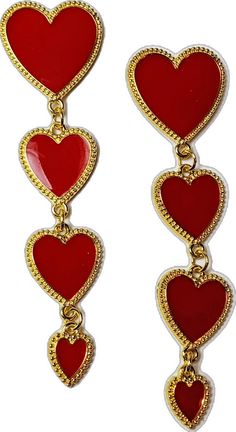 Valentine's Day Gold Heart Enamel Earrings, Gold Enamel Earrings For Valentine's Day, Gold Enamel Heart Earrings For Valentine's Day, Valentine's Day Formal Metal Earrings, Red Heart-shaped Enamel Jewelry, Red Vintage Heart Earrings, Red Earrings For Valentine's Day Formal, Red Enamel Jewelry For Valentine's Day, Vintage Red Heart Earrings For Pierced Ears