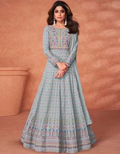 Mashallah! ❤️ Gray Fox Georgette Anarkali Salwar Suit 👗 Shop latest Salwar Kameez which are made up from best quality fabrics with latest styles from our large collections at arabicattire.com Shop Now : https://bit.ly/3wYw5ym Buy online @ $115 #modernsalwarkameez #salwarscom #buyanarkalionline #arabsuit #salwarkamiz #salwardress #salwarforwomen #womensalwar #womensalwarsuit #fancysalwarkameez #salwarkameezdress Blue Anarkali Dress, Long Anarkali Gown, Blue Anarkali, Shamita Shetty, Georgette Anarkali, Modest Evening Dress, Long Anarkali, Anarkali Salwar, Gown Suit