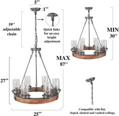 an image of a chandelier with measurements for the light fixture and numbers on it