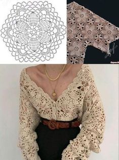 crochet patterns for sweaters and tops, including an openwork top with long sleeves