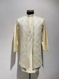 CUSTOM MADE Long Nehru Jacket for Man, Bandi for Men, Nehru Jacket for Diwali, Designer Modi Jacket, Nehru Jacket for Wedding for Men COLORS CUSTOMIZABLE Jacket Color-Off White Kurta Set -Matching Color(Same Color As The Jacket) INCLUDED IN SET SLEEVELESS JACKET KURTA PAJAMA Wedding For Men, Flamingo Outfit, Jacket For Man, Nehru Jacket For Men, Kurta Pyjama, White Kurta, Nehru Jacket, Kurta Pajama, Nehru Jackets