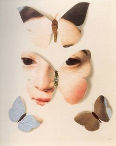 a woman's face surrounded by butterflies