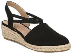 Spring Cushioned Espadrilles, Adjustable High Heel Espadrilles, Casual Espadrilles With Wedge Heel And Heel Strap, Adjustable Slip-on Wedge Sandals For Spring, Adjustable Espadrille Heels, Casual Adjustable Heels With Woven Sole, Casual Espadrilles With Heel Strap And Round Toe, Casual Closed Toe Espadrilles With Heel Strap, Black Espadrilles With Removable Insole