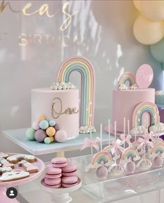 a table topped with lots of cakes and desserts