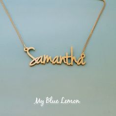 Order any word or name, for your new 18k gold plated Samantha style name necklace!A great gift for your little princess!!*Nameplate and chain are all solid sterling silver 925 with 18k gold plating.*The first capital letter of your small delicate nameplate is 0.4 Inches (1.0 cm tall) *Choose your chain length and chain style from the menus above!*Be sure to tell me the name or word that you would like in the NOTE TO SELLER section of your etsy checkout!I hand make all of my jewelry, please allow Gold Plated Nameplate Necklace For Anniversary, Personalized Silver Gold-plated Name Necklace, Customized Gold Name Necklace For Everyday, Customized Silver Name Necklace Gold Plated, Everyday Nameplate Name Necklace, Everyday Nameplate Necklace, Customized Silver Gold-plated Name Necklace, Custom Name Gold-plated Necklace For Mother's Day, Everyday Nameplate Necklace With Names