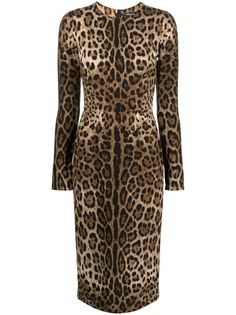 brown all-over leopard print round neck long sleeves rear zip fastening Animal Skin Print, Leopard Print Bodycon Dress, Dolce Gabbana Dress, Printed Bodycon Dress, Leopard Dress, Dolce E Gabbana, Animal Skin, Print Dresses, Leopard Print Dress