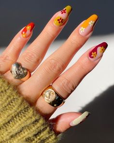 Retro Nails, Thanksgiving Nails, Dream Nails, Funky Nails, Pretty Acrylic Nails, Floral Nails, Dope Nails