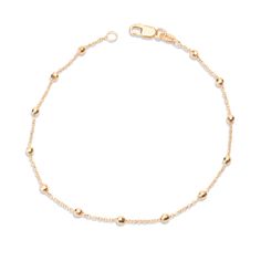 Introducing our 14k Beaded Satellite Bracelet. Our stunning new bracelet features diamond cut beads throughout the chain that reflect light beautifully. Dress it up or down. 14k Solid Gold Gold options: Avilable in all 14k Yellow Gold, or 14k Yellow Gold with 14k White Gold Beads (two-tone) Available in lengths 6.5" and 7" Due to the handmade nature of this piece, please allow 1-3 weeks for processing. Elegant Rose Gold Bracelets With Satellite Chain, Elegant Everyday Ball Chain Bracelets, Elegant Yellow Gold Jewelry With Ball Chain, Elegant Yellow Gold Ball Chain Jewelry, 14k Gold Bracelets With Satellite Chain, Classic Jewelry With Diamond Cut Round Beads, Elegant Gold Ball Chain Bracelet, 14k Gold Bracelet With Gold Beads, 14k Yellow Gold Bracelet With Polished Beads