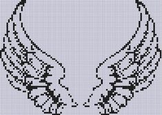 the cross stitch pattern shows two angel wings in black and white, with one facing each other