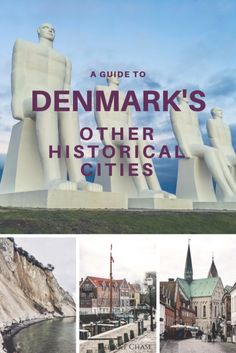 the cover of a guide to denmark's other historical cities, with images of statues and buildings