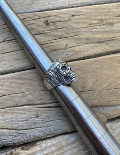 Warrior skull ring in sterling silver, ring is 1 1/8"tall by 3/4"wide..very detailed ring, ring was cast in sterling silver and is a size 9 but can be sized from size 8 to a size 10, so when ordering just put the ring size in the notes or messages on the order page...thanks Bill Collectible Sterling Silver Skull Ring, Silver Skull-shaped Engraved Rings, Sterling Silver Skull Ring Collectible, Sterling Silver Skull Ring With Engraving, Silver Engraved Skull Ring, Sterling Silver Engraved Skull Ring, Sterling Silver Skull Ring Engraved, Detailed Ring, Skull Ring