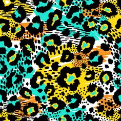 an animal print pattern in blue, yellow and black