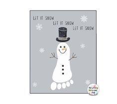 a snowman with a top hat on it's head and the words let it snow