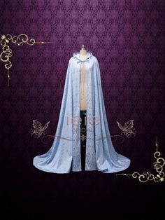 Stunning long blue cloak with hood, fabricated with beautiful jacquard woven fabric. Blue is currently in stock and ready to ship. ITEM INFO ---------------- ✧SKU: Y181208 ✧Length: Approx 76 inches ✧Color Options: Blue (other color possible) ✧Turn around time: approx 4-6 weeks, rush order please inquire before you order. STANDARD SIZE CHART --------------------------------- ✧ http://www.ieiebridal.com/pages/size-and-color-chart CUSTOM SIZE -------------------- ✧ Measurement form and instructions Elvish Medieval Dress For Winter Cosplay, Elven Style Cape For Cosplay, Hooded Cape For Cosplay Events, Hooded Medieval Dress For Cosplay And Festivals, Fantasy Cape For Cosplay Events, Gothic Blue Costume For Fantasy Events, Fantasy Cape For Cosplay And Fantasy Events, Gothic Blue Halloween Costume, Medieval Cape For Cosplay