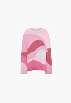 House of sunny | paris sweatshirt    get cozy in this oversized candy floss-like jumper. the paris landscape is knitted from a vegan yarn featuring a print in shades of pink. it has a crewneck loose fit extra long sleeves and a ribbed hemline that hits well below the hips – adding to the cosy vibes. pair with our color theory scarf for a full-on candy floss look.    made of 100% acrylic. featuring recycled tags and poly bags. Landscape Sweater, Paris Landscape, Mens Advent Calendar, Cosy Vibes, Paris Pink, Fotografi Digital, House Of Sunny, Colour Theory, Pink Crewneck