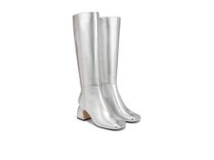 Circus NY by Sam Edelman Oaklyn - Women's Boots : Soft Silver Wide Calf : Meet your new fall statement boot, the Circus By Sam Edelman Oaklyn! With a squared toe and chunky block heel, these knee-high boots are the perfect pairing for midi dresses- a match made in fashion heaven. Leather upper. Polyurethane lining and insole. Zippered side closure. Rubber outsole. Imported. Measurements: Heel Height: 2 3 8 in Weight: 1 lb Circumference: 15 1 6 in Product measurements were taken using size 7, width M. Please note that measurements may vary by size. Gogo Boots, The Circus, Chunky Block Heels, Wide Calf, Match Making, Midi Dresses, Sam Edelman, In Fashion, High Boots