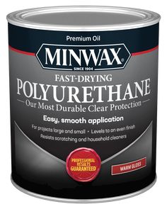 a can of polyurephane on a white background with the words,'minwax fast drying polyurephane our most desirable clear protection