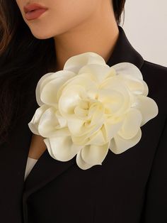 1pc Satin Flower Brooch Suitable For Holiday Parties | stylewe Luxury White Flower Brooches, Brooch Accessories, Dots Clothing, Fall Fashion Accessories, Sun Hats For Women, Flower Ornaments, Satin Flowers, Flower Accessories, Blue White And Black