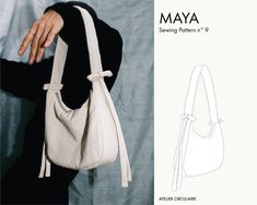 a woman carrying a white bag with the text, maya sewing pattern in d