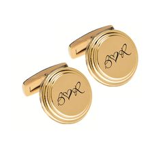 "These gold cufflinks can be custom engraved with a name, date or monogrammed initials. Personalized cufflinks make great wedding gifts for your groomsman or best man. The high polished gold finish looks stunning when personalized with an engraving. All of our high quality cufflinks are precision laser engraved by our expert team of engravers with a very quick turnaround time. Material: Hand Polished Stainless Steel Plated with Gold Dimension: 0.625\" x 0.625\" Black Leatherette Gift Box How To Father's Day Engraved Gold Cufflinks, Father's Day Gold Engraved Cufflinks, Gold Cufflinks With Initials For Father's Day, Gold Cufflinks For Father's Day, Customizable Gold Cufflinks For Anniversary, Elegant Customizable Gold Cufflinks, Elegant Gold Customizable Cufflinks, Personalized Tie Clip, Custom Engraved Necklace