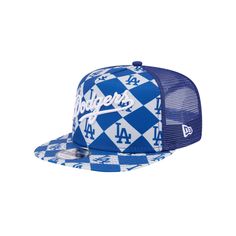 the dodgers cap in blue and white checkerboard