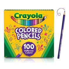 a box of crayola colored pencils next to it's packaging