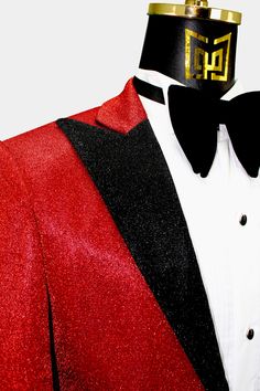 Glitter Fitted Outerwear For Party Season, Red Tuxedo Blazer For Party, Red Tuxedo Blazer For Winter, Red Notch Lapel Outerwear For Party, Winter Party Tuxedo Fitted, Winter Party Fitted Tuxedo, Red Party Suits For Fall, Elegant Red Blazer For Parties, Fall Party Tuxedo Suit