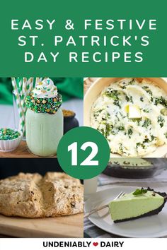 st patrick's day recipe roundup with green and white desserts, cookies, pies, and more